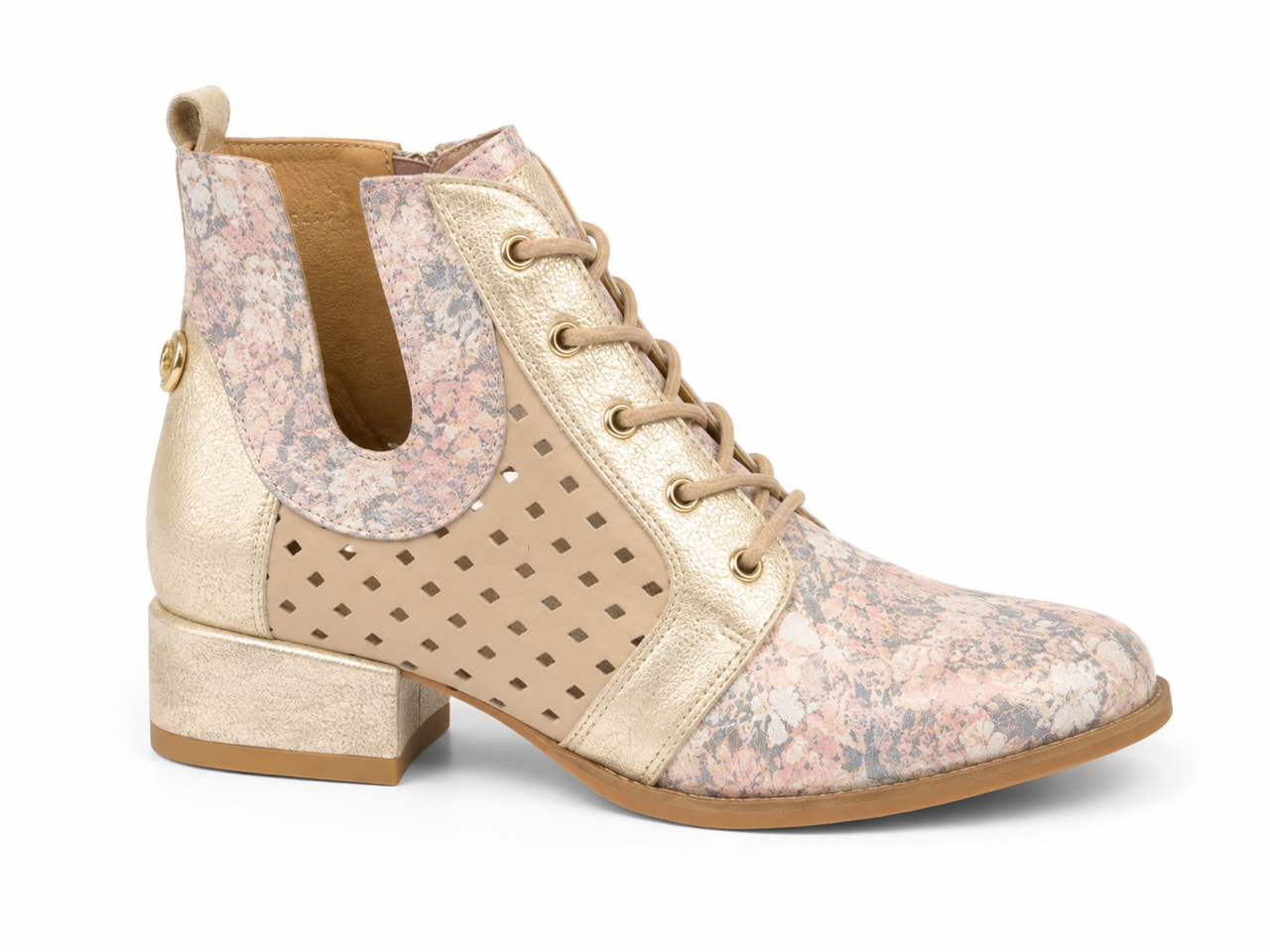 Maciejka-Polish Elegance Floral Gold Ankle Boots