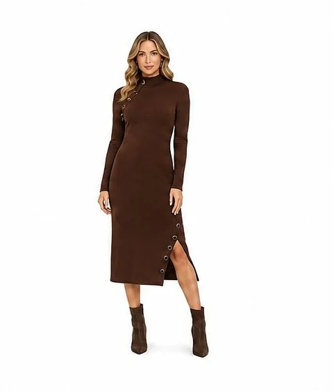 ANGELEYE-Elegant Button-Accent Knit Dress