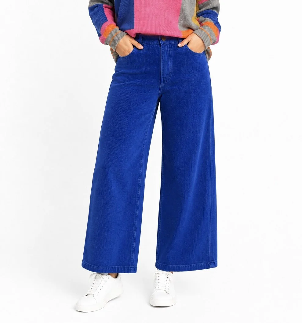 Daze-Vibrant Blue Wide-Crop Leg Cord Jeans
