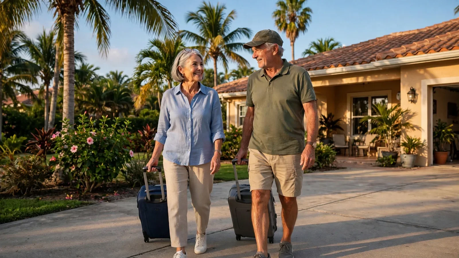 Couple arriving at their Florida winter home for the season