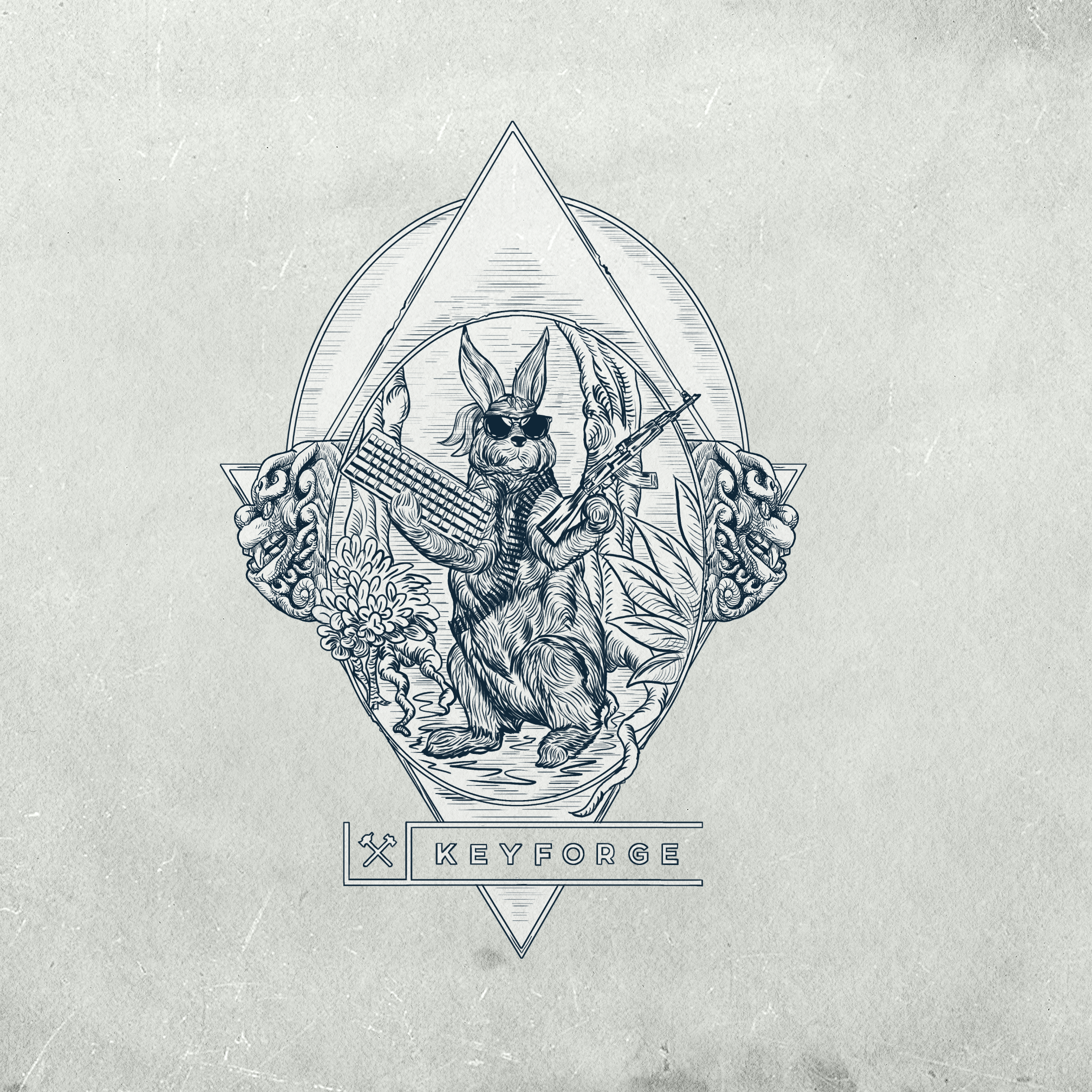 Digital Illustration composition in engraving style with geometrical art
