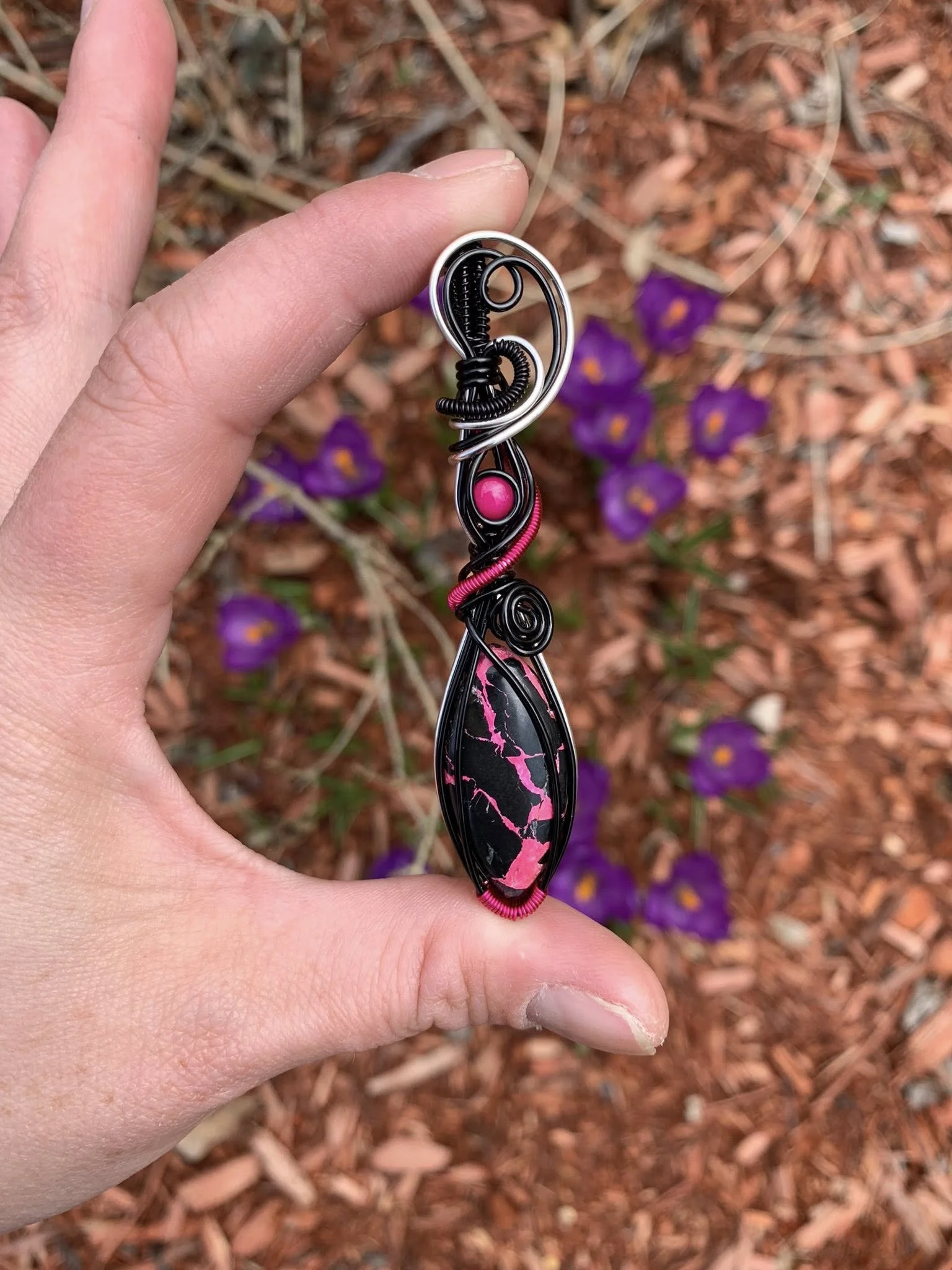 Midnight Magenta Composite + Dyed Quartz Pendant