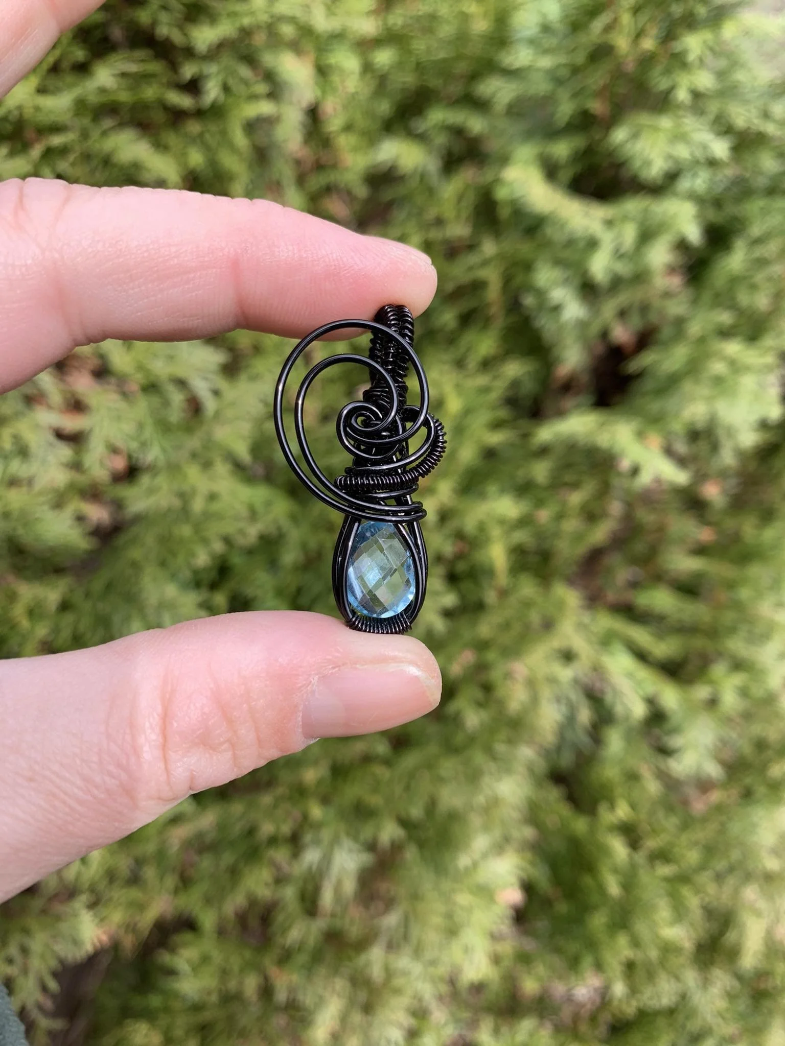 Rose Cut Blue Topaz Pendant