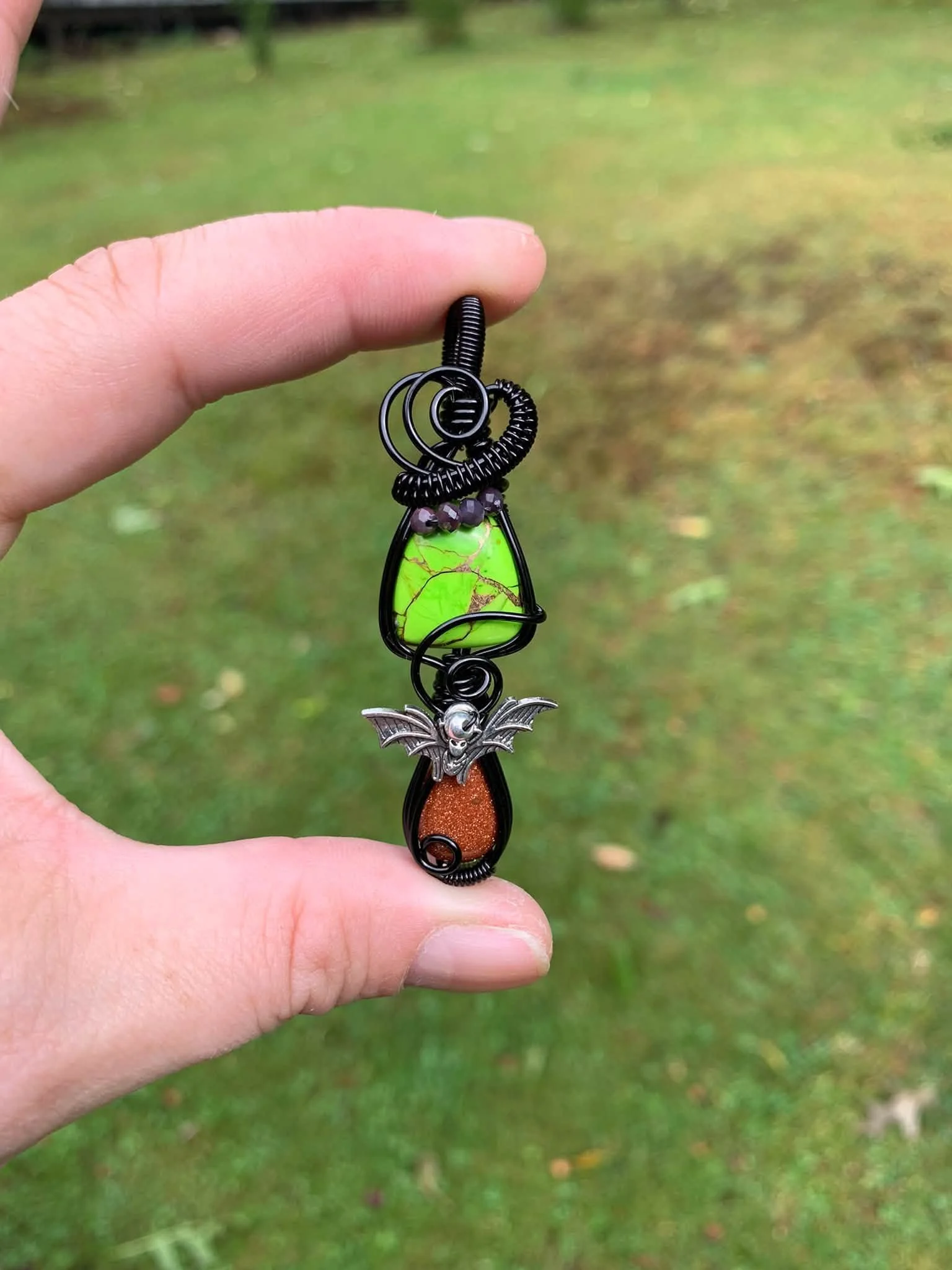 Neon Wrangler Composite + Goldstone Mushroom Pendant