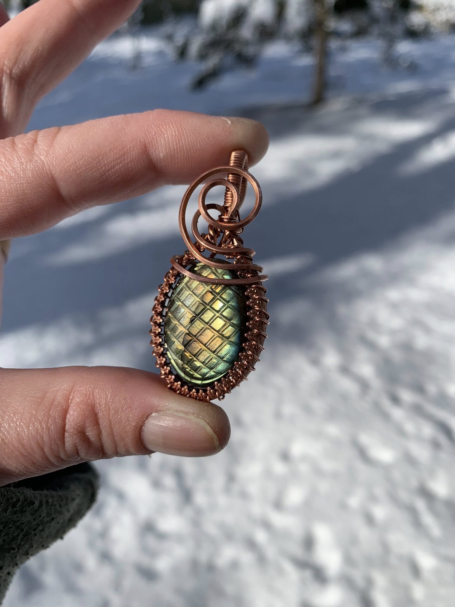 Carved Labradorite Bezel-Set Pendant