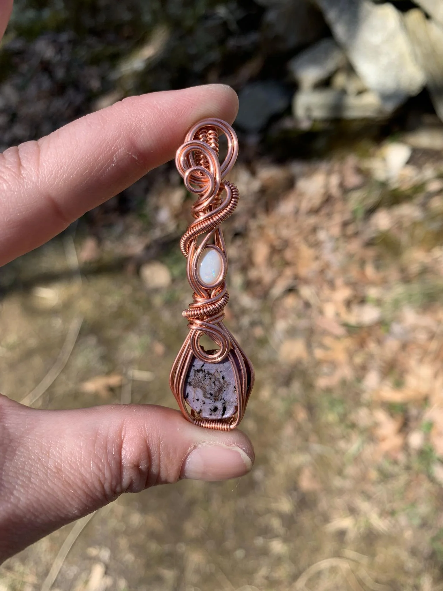 Ruby-Sapphire Slice + White Opal Pendant