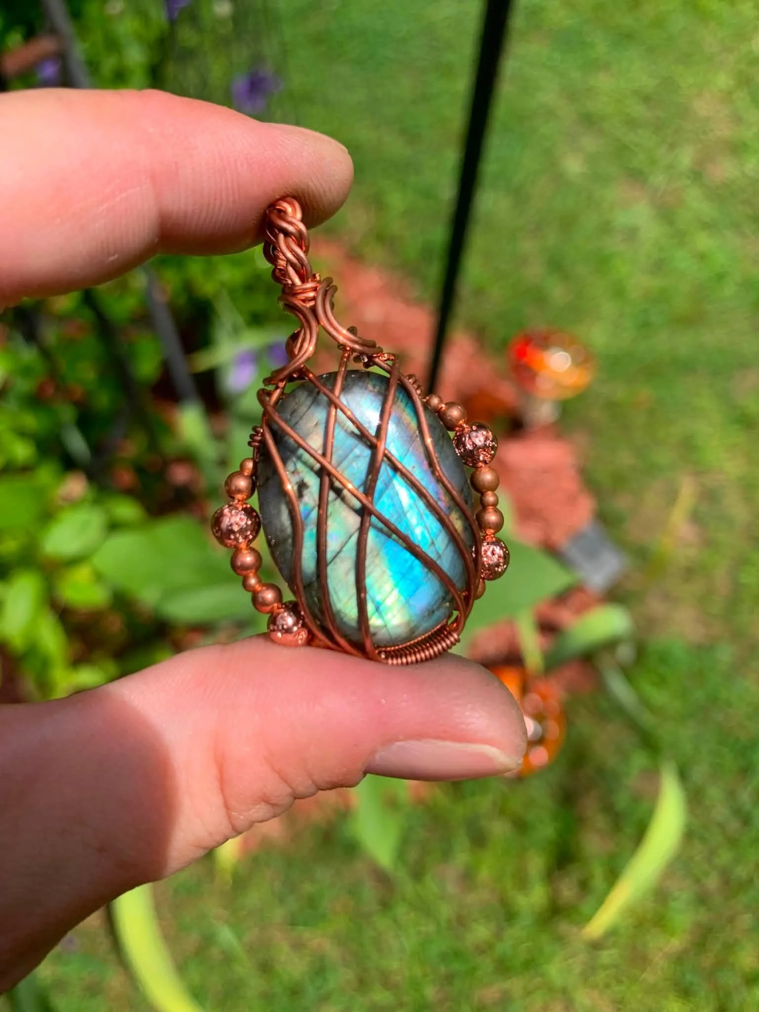 Multi-Flash Labradorite Beaded Pendant