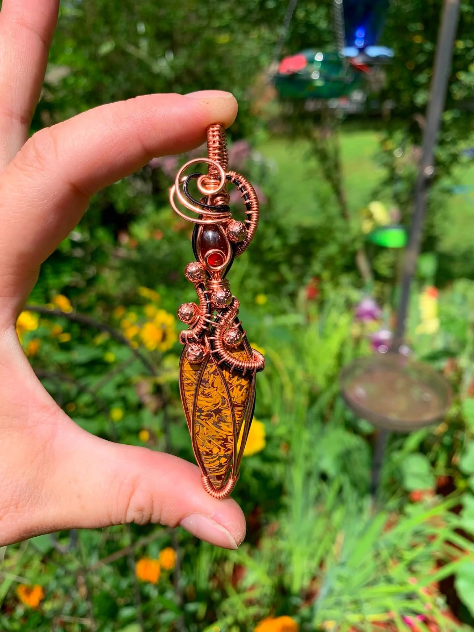 Calligraphy Stone + Garnet Pendant