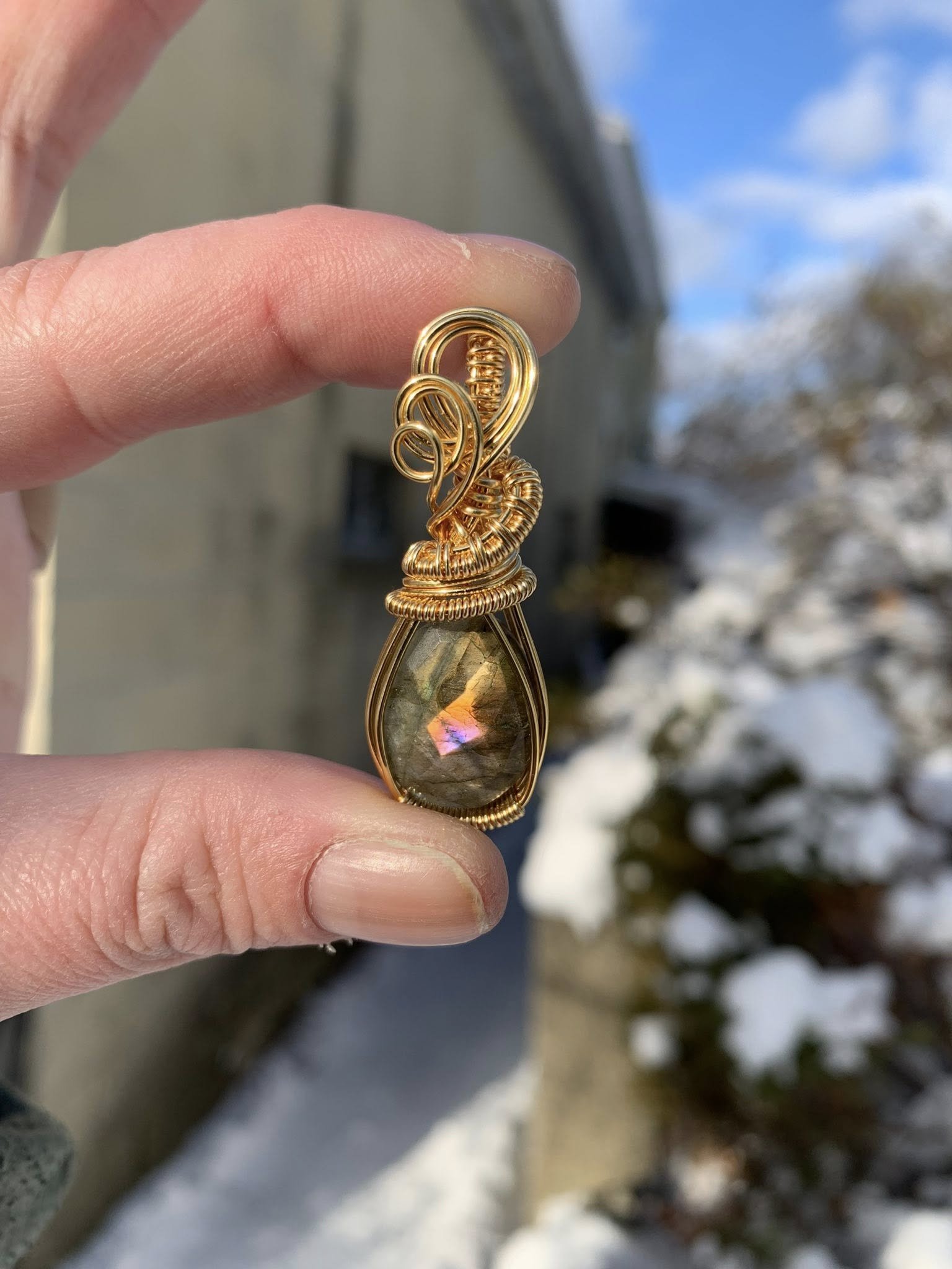 Faceted Sunset Labradorite Pendant