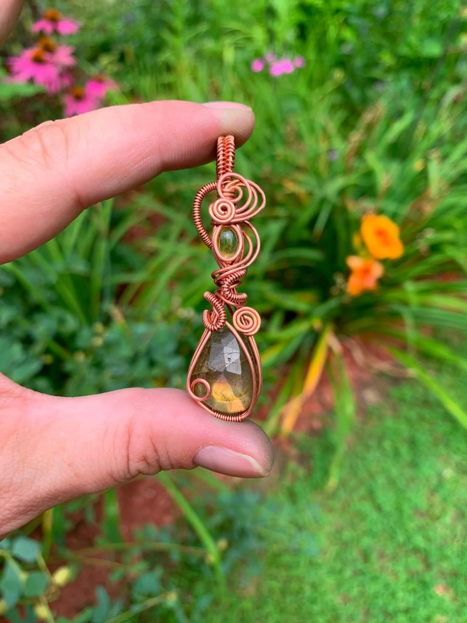 Faceted Sunset Labradorite + Citrine Pendant