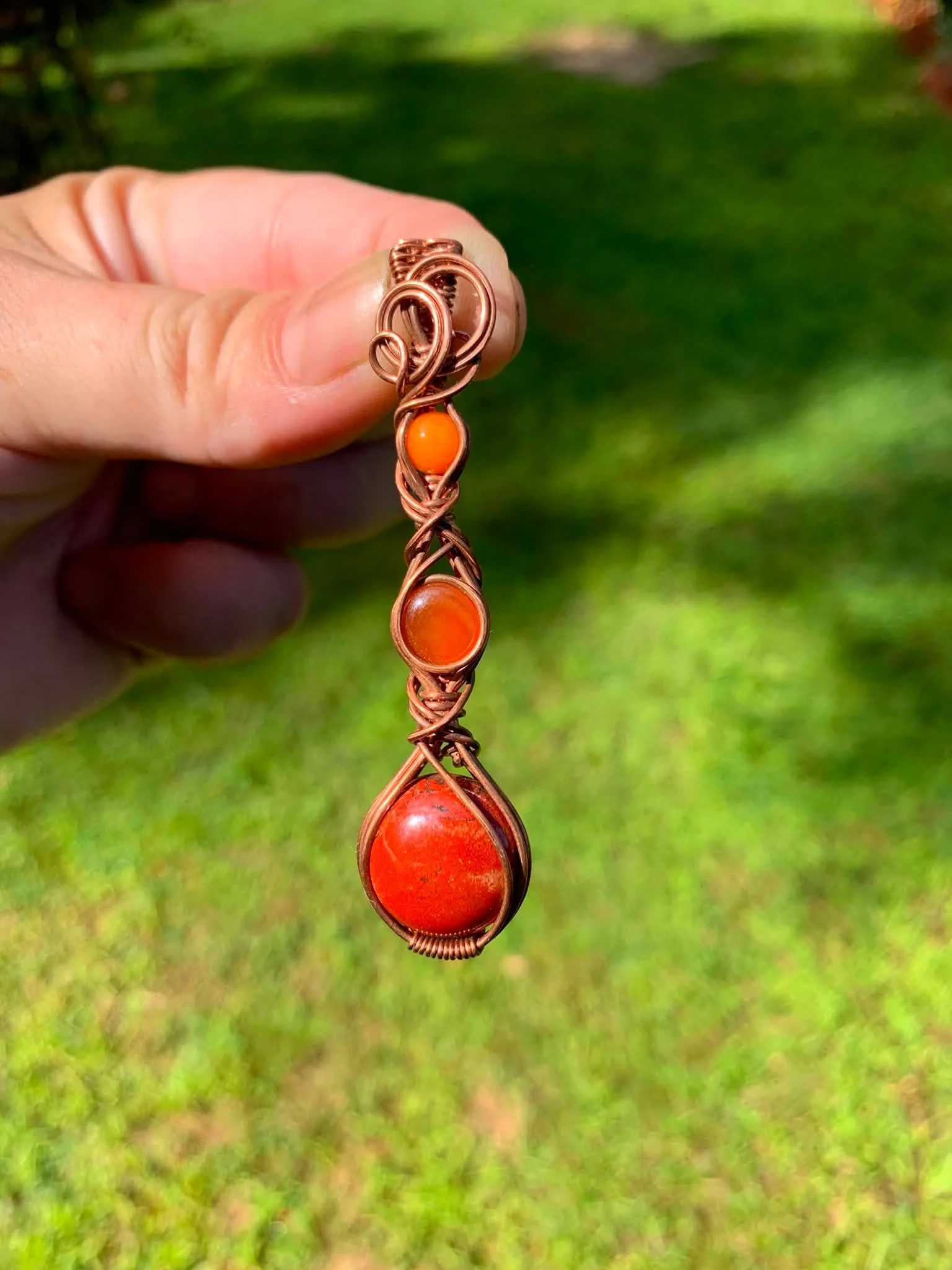 Old Stock Red Jasper, Carnelian + Orange Aventurine Pendant