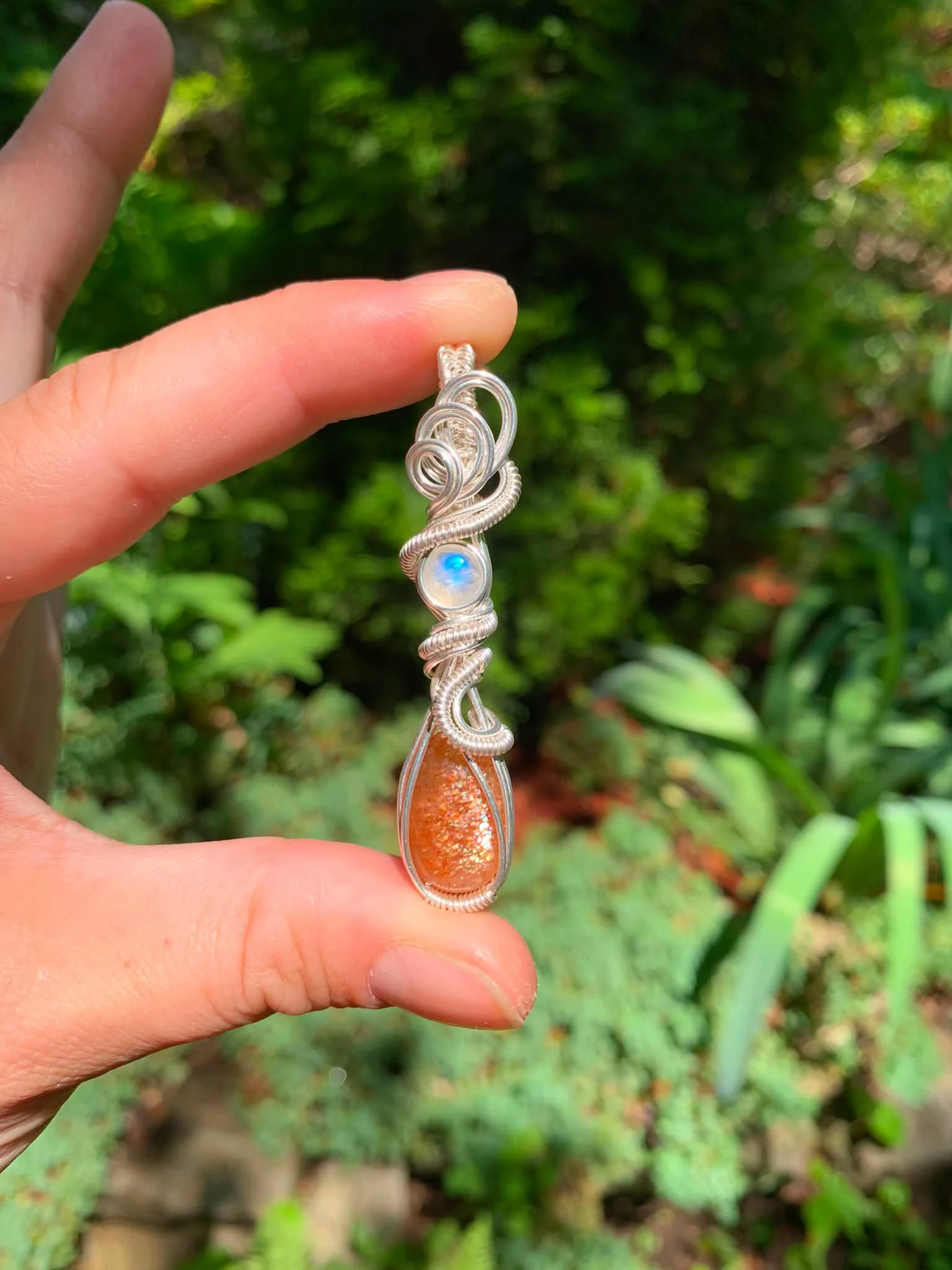 Confetti Sunstone + Rainbow Moonstone Pendant