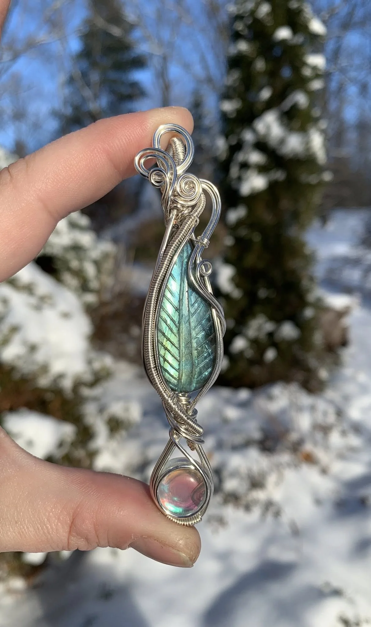 Carved Labradorite + Mystic Opal Pendant