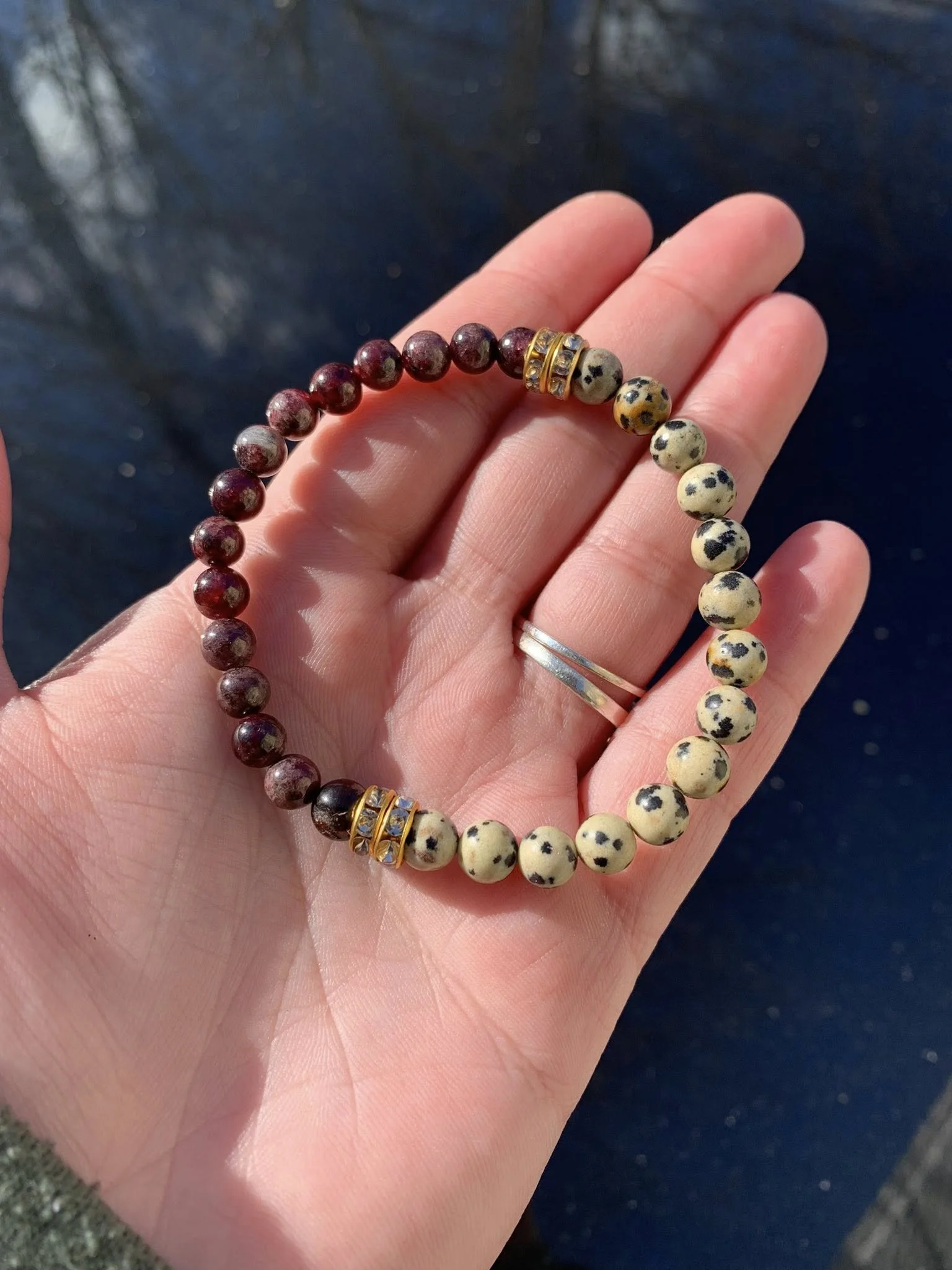 Garnet + Dalmatian Jasper Stretch Bracelet