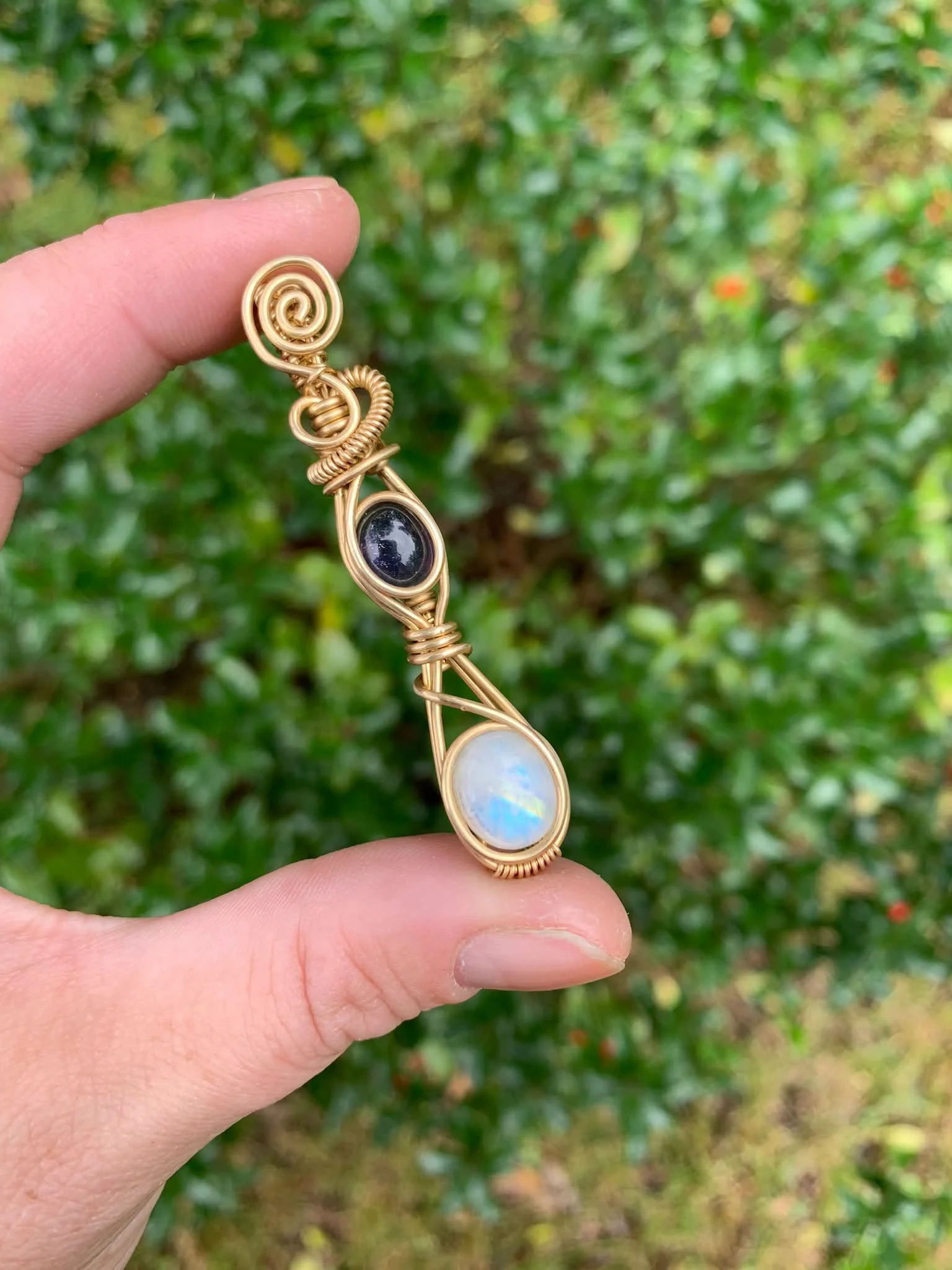 Rainbow Moonstone + Iolite Pendant