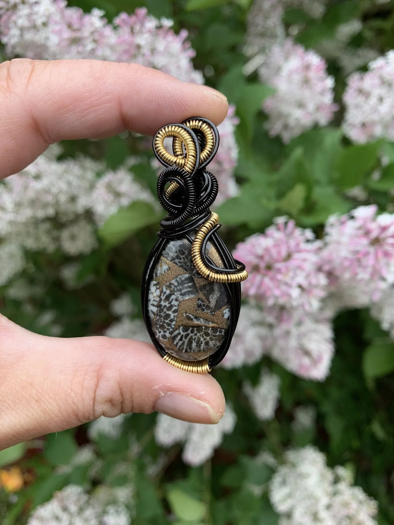 Fossil Copper Composite Stone Pendant