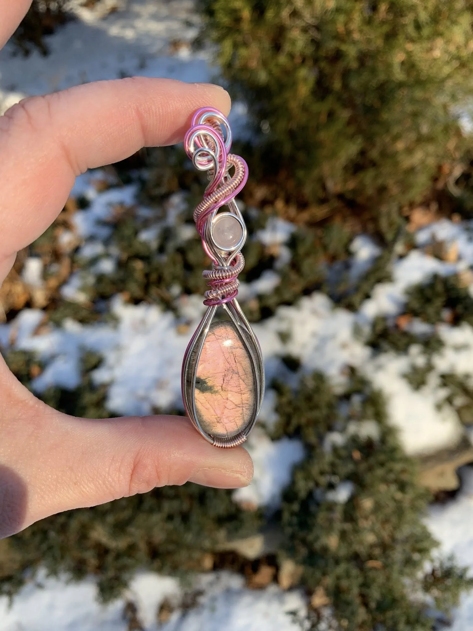 Pink Labradorite + Rose Quartz Pendant