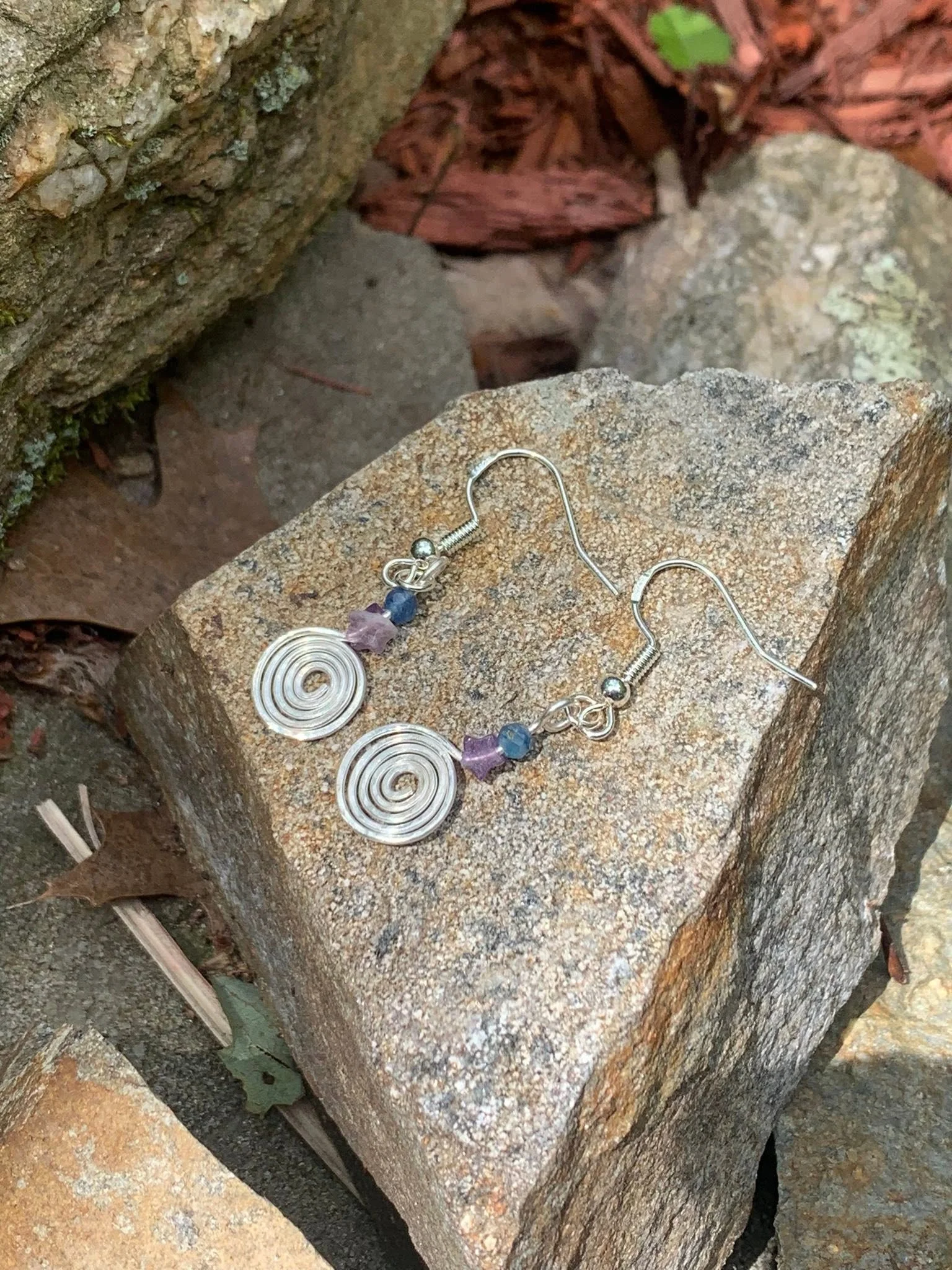 Sapphire + Amethyst Star Swirl Earrings