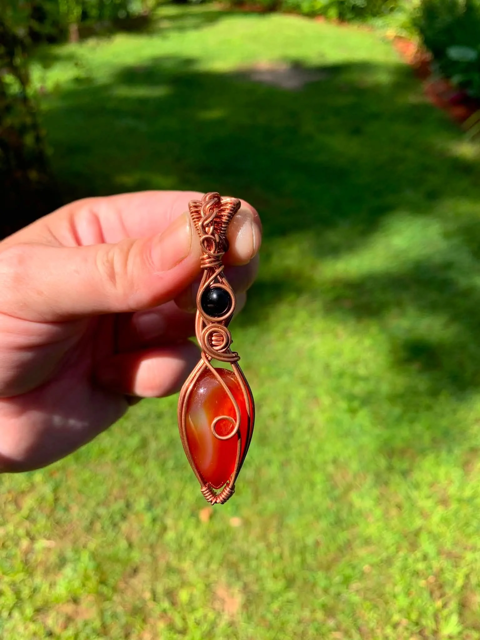 Old Stock Carnelian + Obsidian Pendant