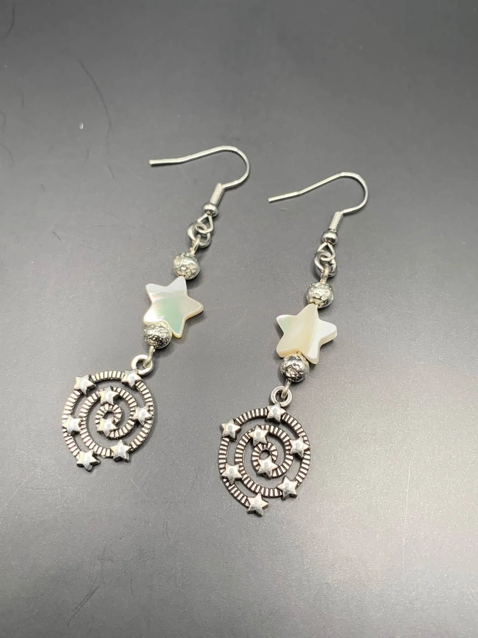 Mother of Pearl + Plated Lava Stone Star Swirl Earrings