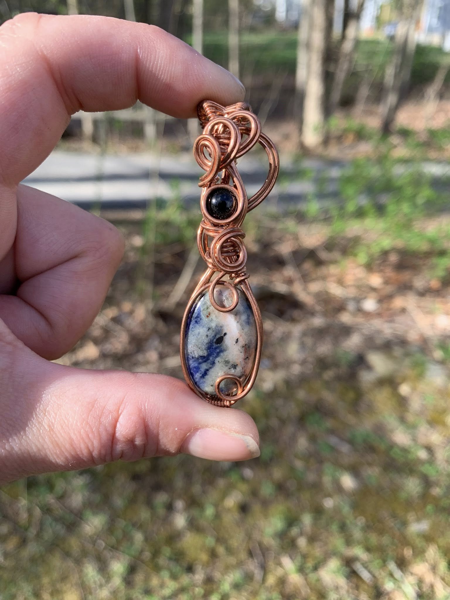 Sodalite + Black Agate Pendant