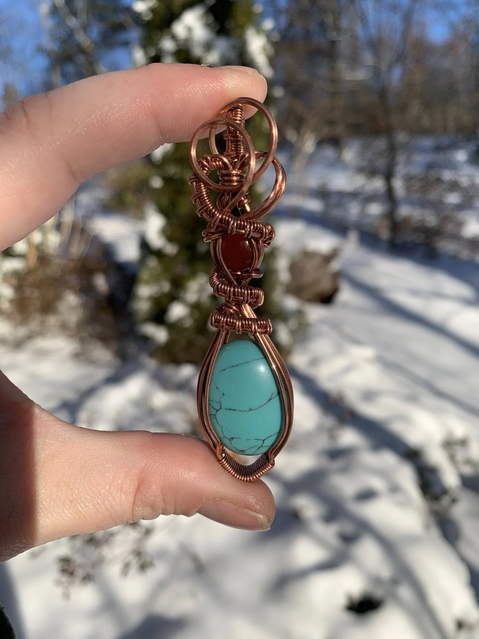 Dyed Howlite + Carnelian Pendant
