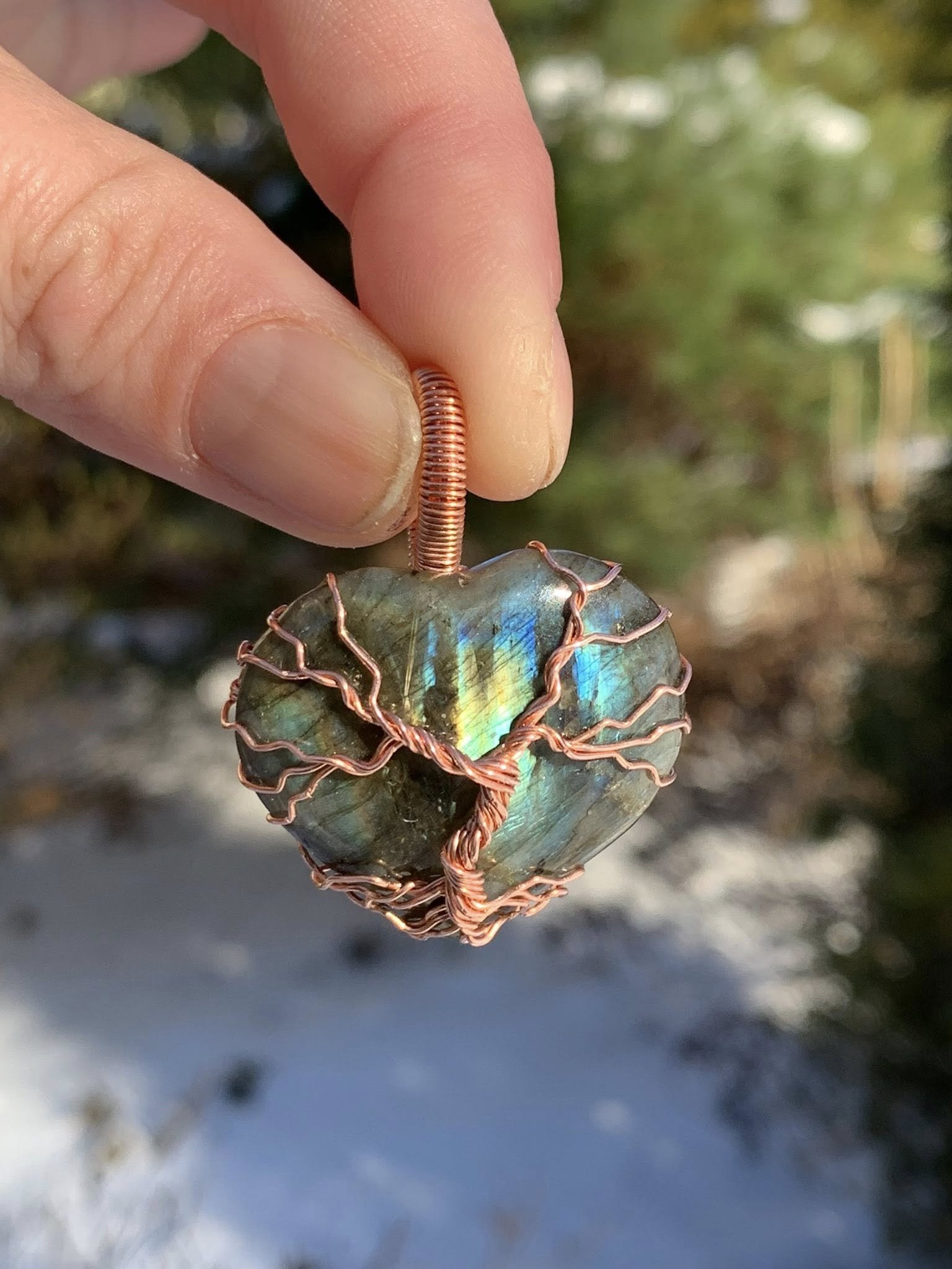 Labradorite Heart Tree Pendant