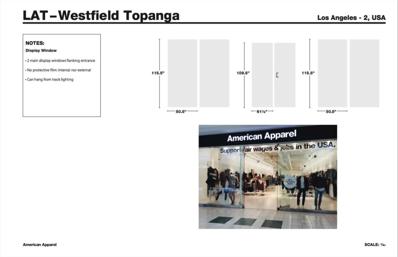 Blueprint and photo of a clothing store named American Apparel with signage and customers inside.