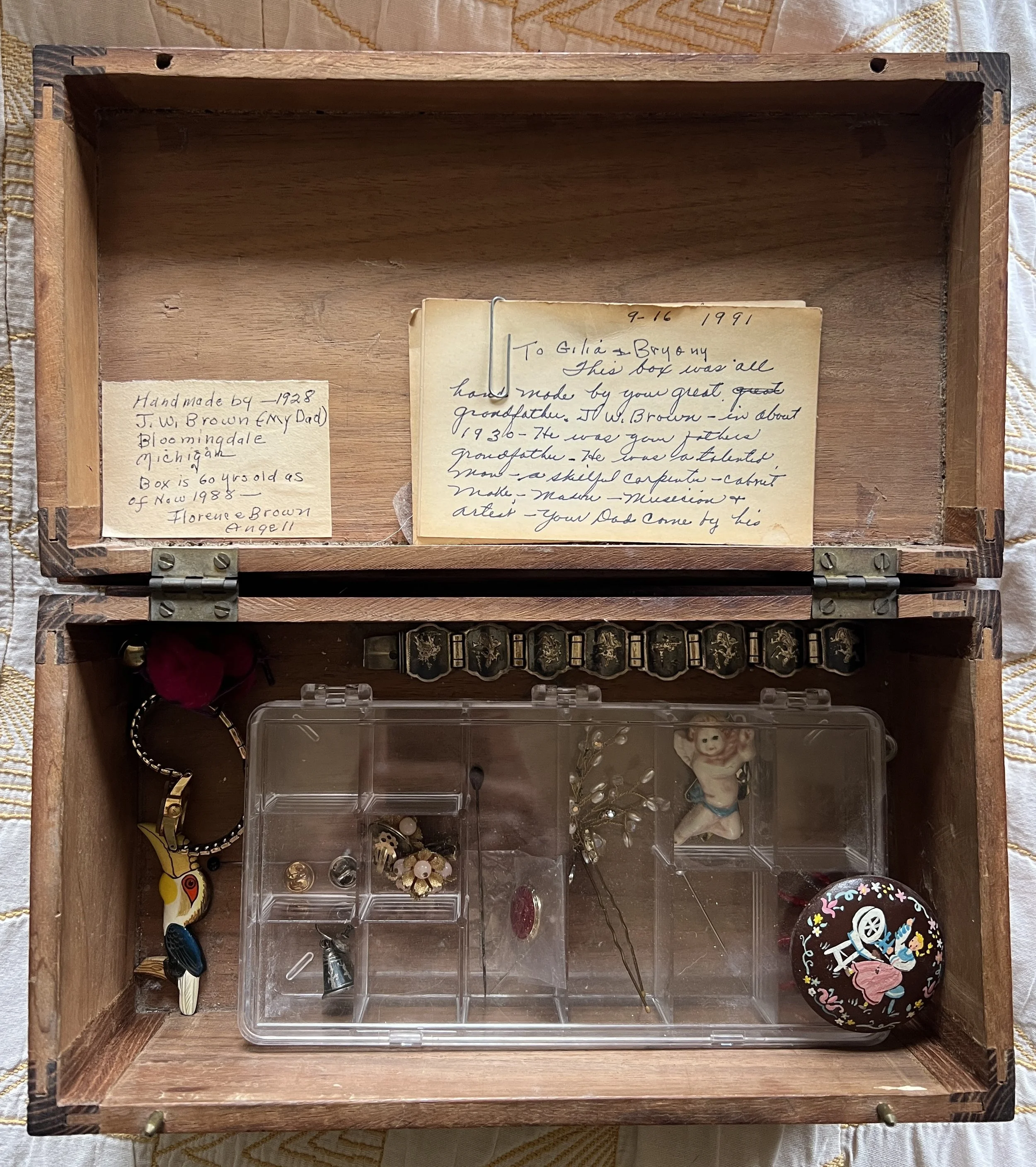 A look inside great-grandfather's handmade wooden box
