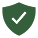Green shield icon with a check mark in the center indicating security or protection.