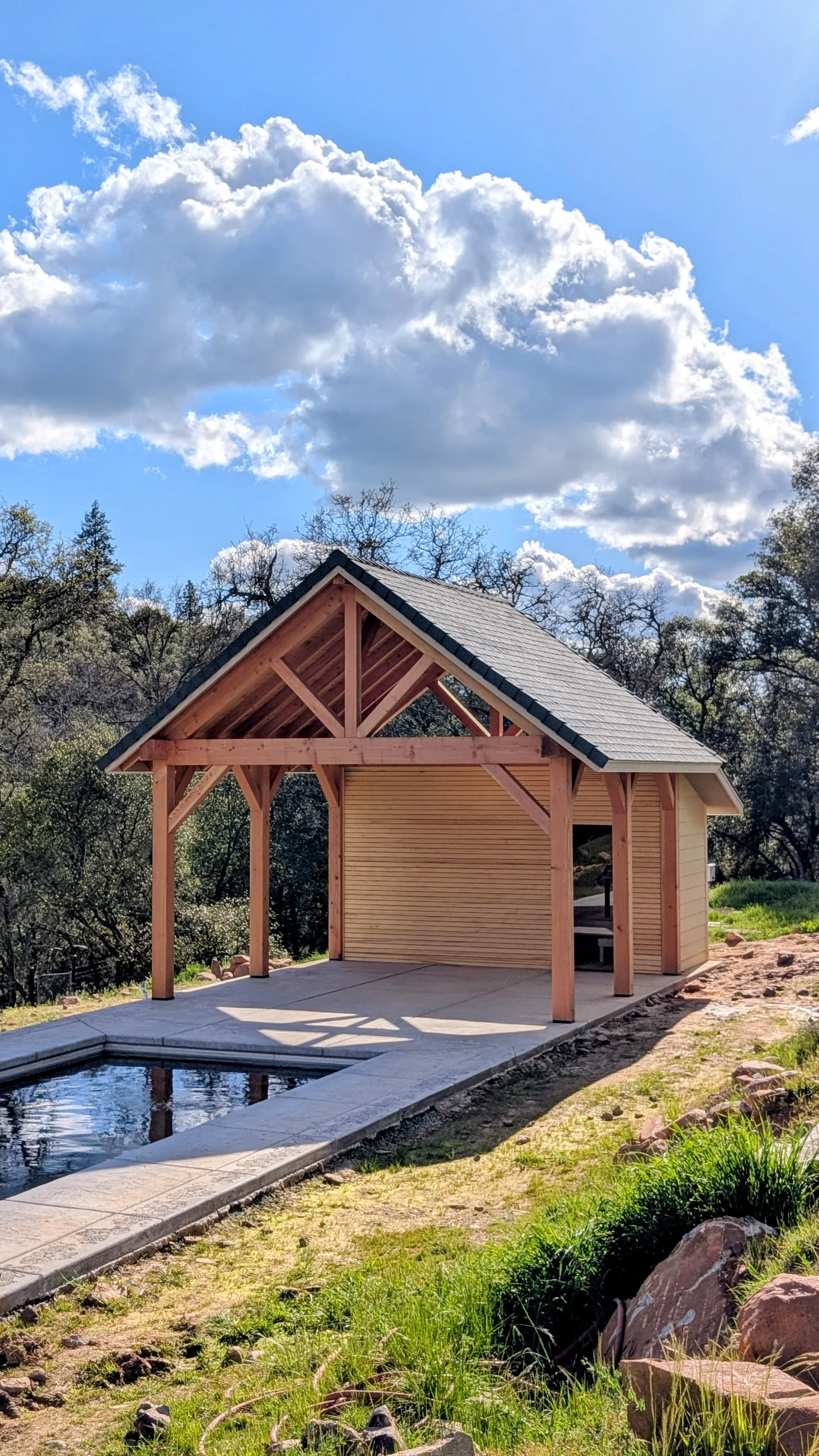 Timber Framed Pool House with attached Sauna.