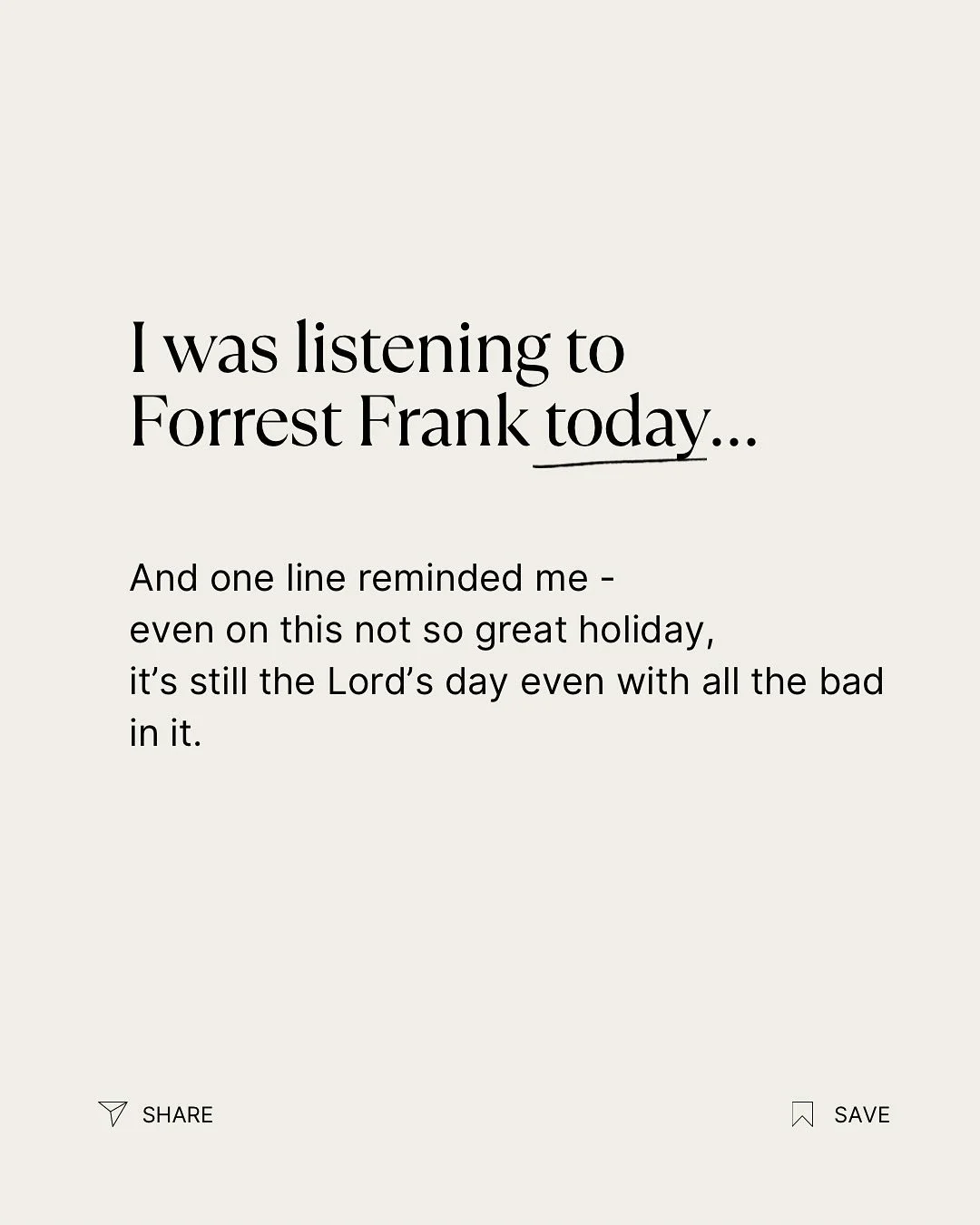 I was listening to Forrest Frank this morning with my kids and was reminded&hellip; even on this day, it&rsquo;s still the Lord&rsquo;s day. 🕊️
Halloween doesn&rsquo;t belong to darkness it still belongs to the one who made it.

Today is the day the