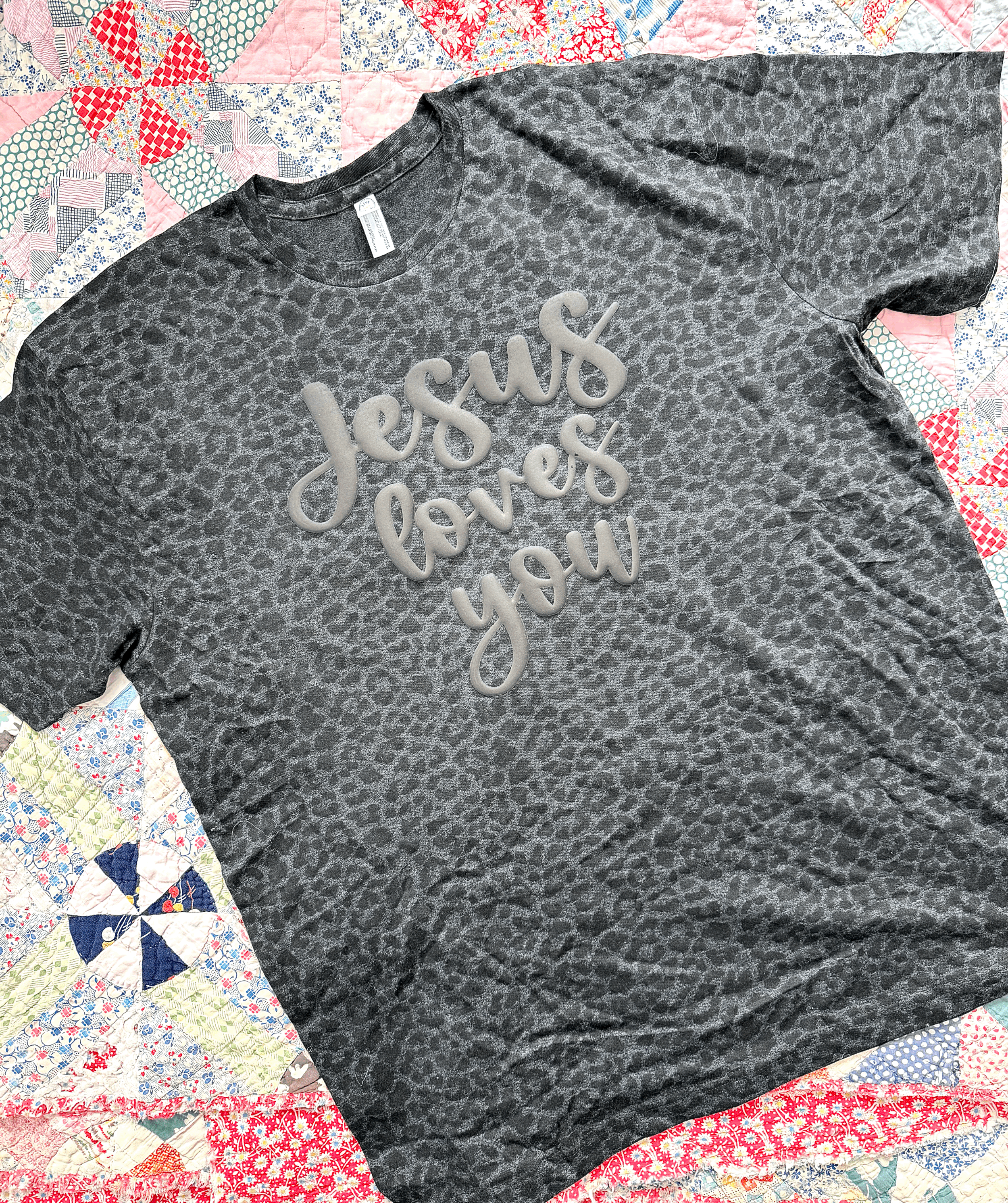 Jesus Loves You Black Leopard Tee