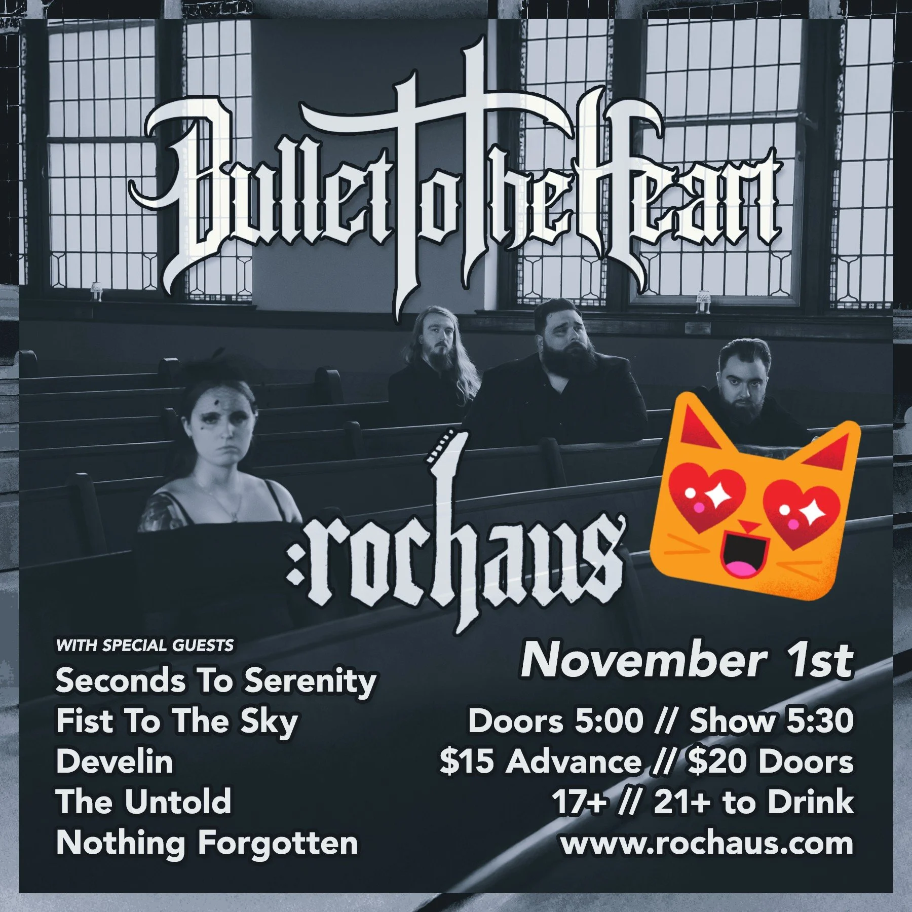 🚨 TICKETS MOVING FAST! 🚨
November 1st at RocHaus (West Dundee, IL) is almost here &mdash;
This is your LAST CHANCE to catch Bullet To The Heart live, and to celebrate the release of our new album Nexus.

You don&rsquo;t want to be the one hearing a