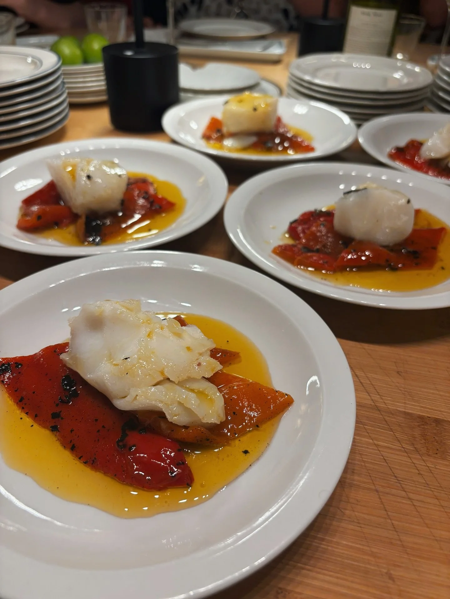 Once charred and having removed reasonable amount of the burnt flesh, they reveal a sweet and smoky flavour. The Sheperd peppers were later preserved in olive oil. Served with cod for seafood season.