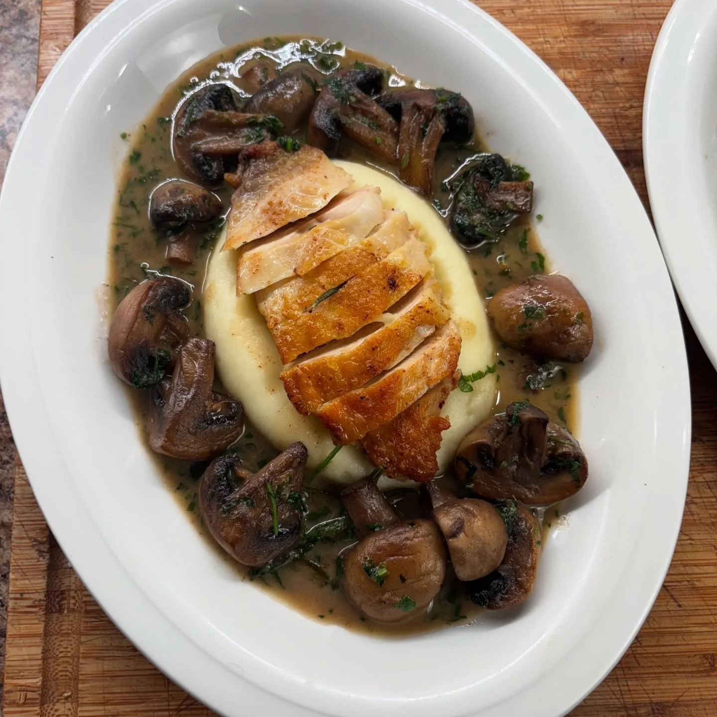 Chicken and mushrooms.