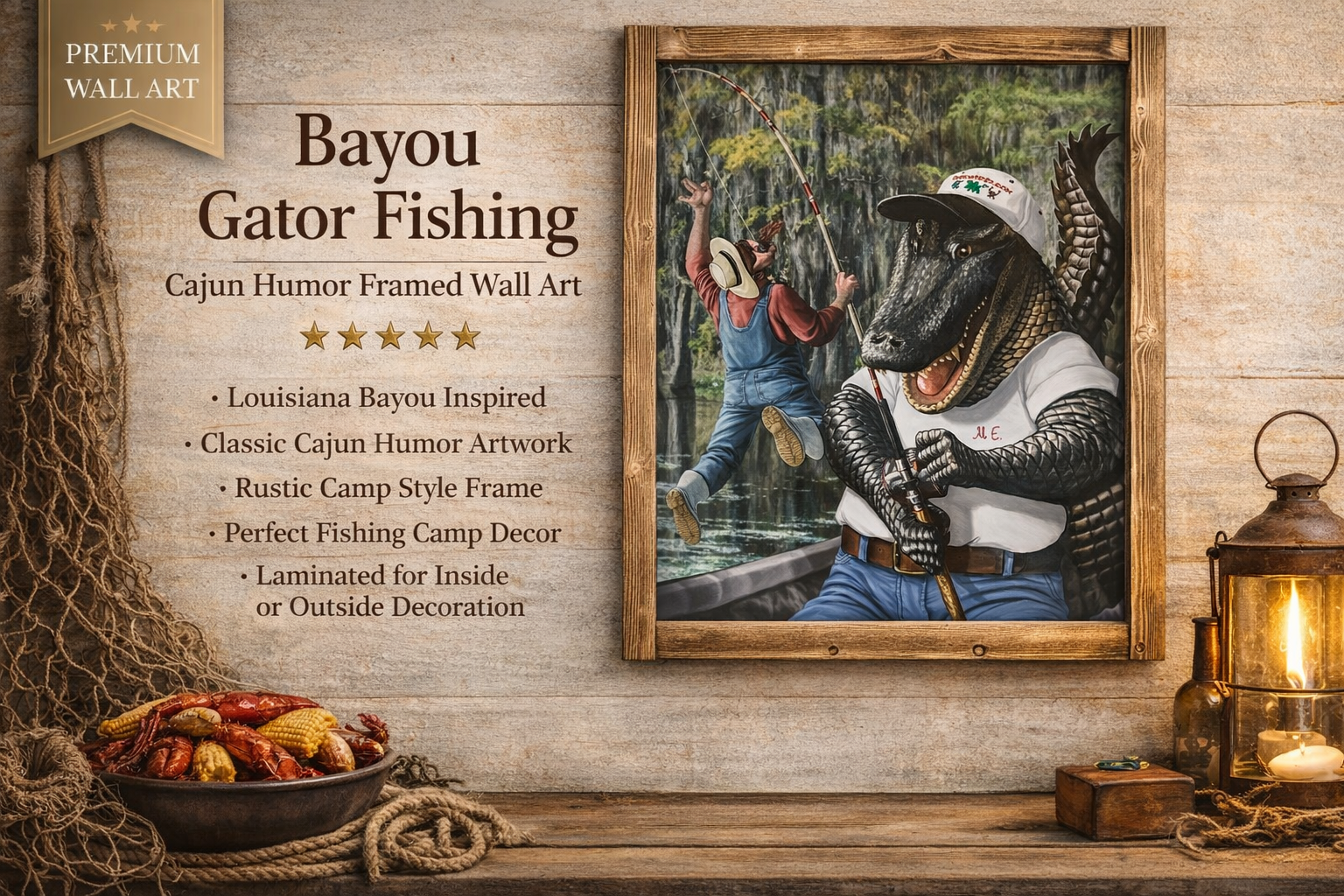 Bayou Gator Fishing Framed Wall Art