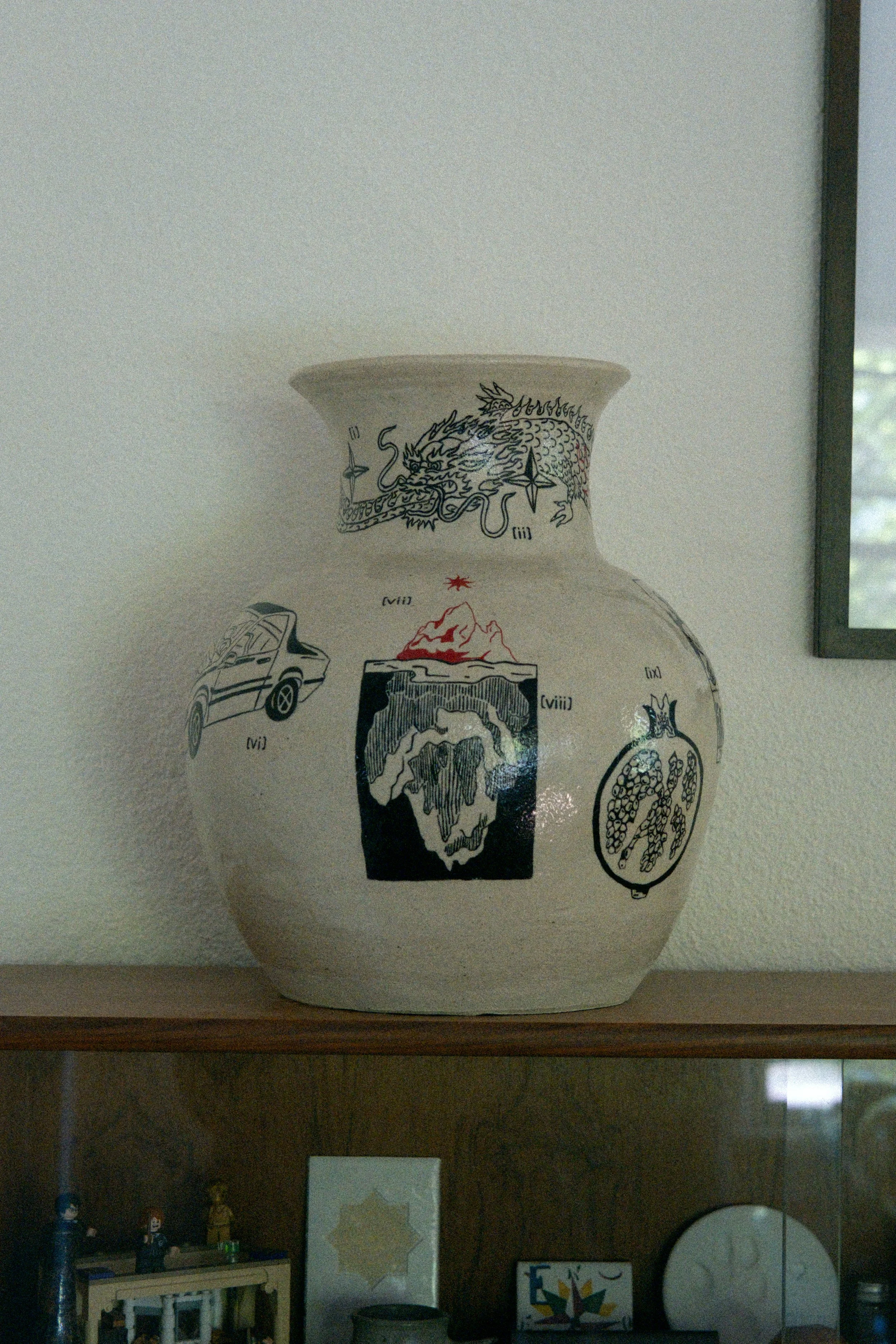Dream House as Vase, 2025. 24x24x35cm. Underglaze on stoneware.