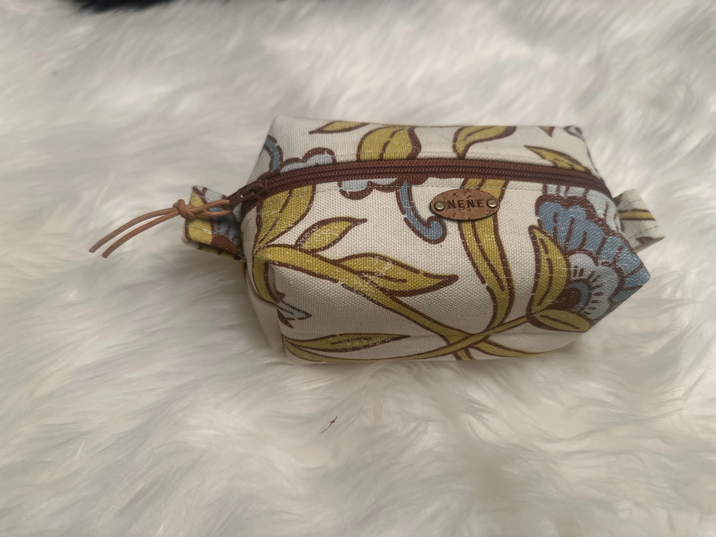 Mini Boxy Bag in Yellow & Blue Floral Vintage Upholstery Fabric