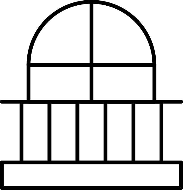 Black line art of a dome structure with columns, resembling a government building or capitol.