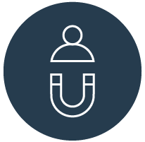 An icon of a person with a magnet below them, symbolising attracting and retaining talent