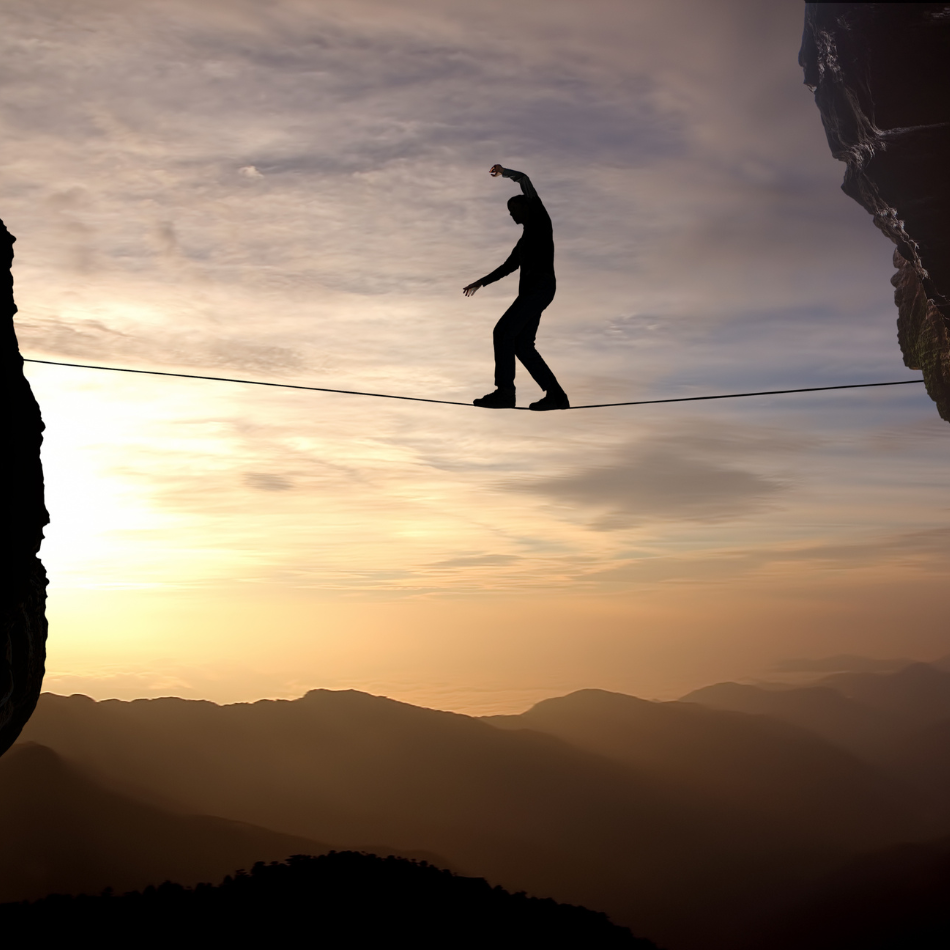 Man balancing on the rope concept of risk taking