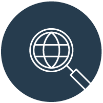 Icon of a magnifying glass over a globe, representing strategic sourcing
