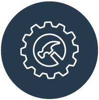 Icon of a gear with a wrench inside, representing building efficiency