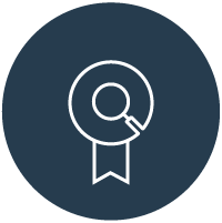 Icon of a prize ribbon with a circular medal and a ribbon at the bottom representing research-based best practice