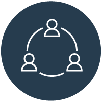 Icon depicting three interconnected human figures in a circular formation, representing collaborative working