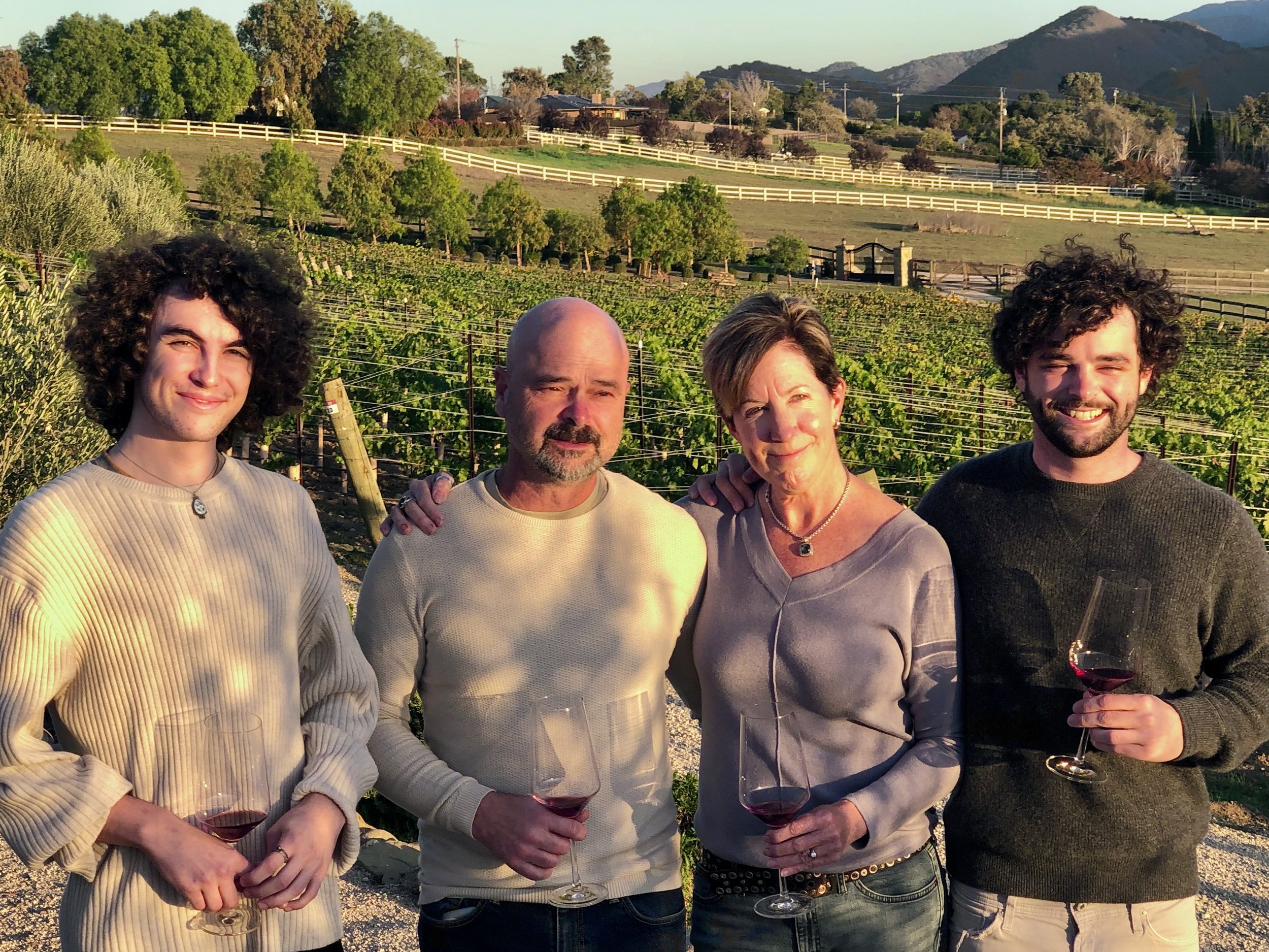 3twos Ranch INÉSUEÑO Bordeaux Blends Santa Ynez Valley - founders Julio and Colleen Estrada with sons Aidan and Julio Dylan