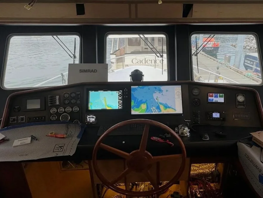 Big job with @dcgmarine assisting Jesse aboard MV Fiesty refitting the nav dash with new electronics and battery monitoring.