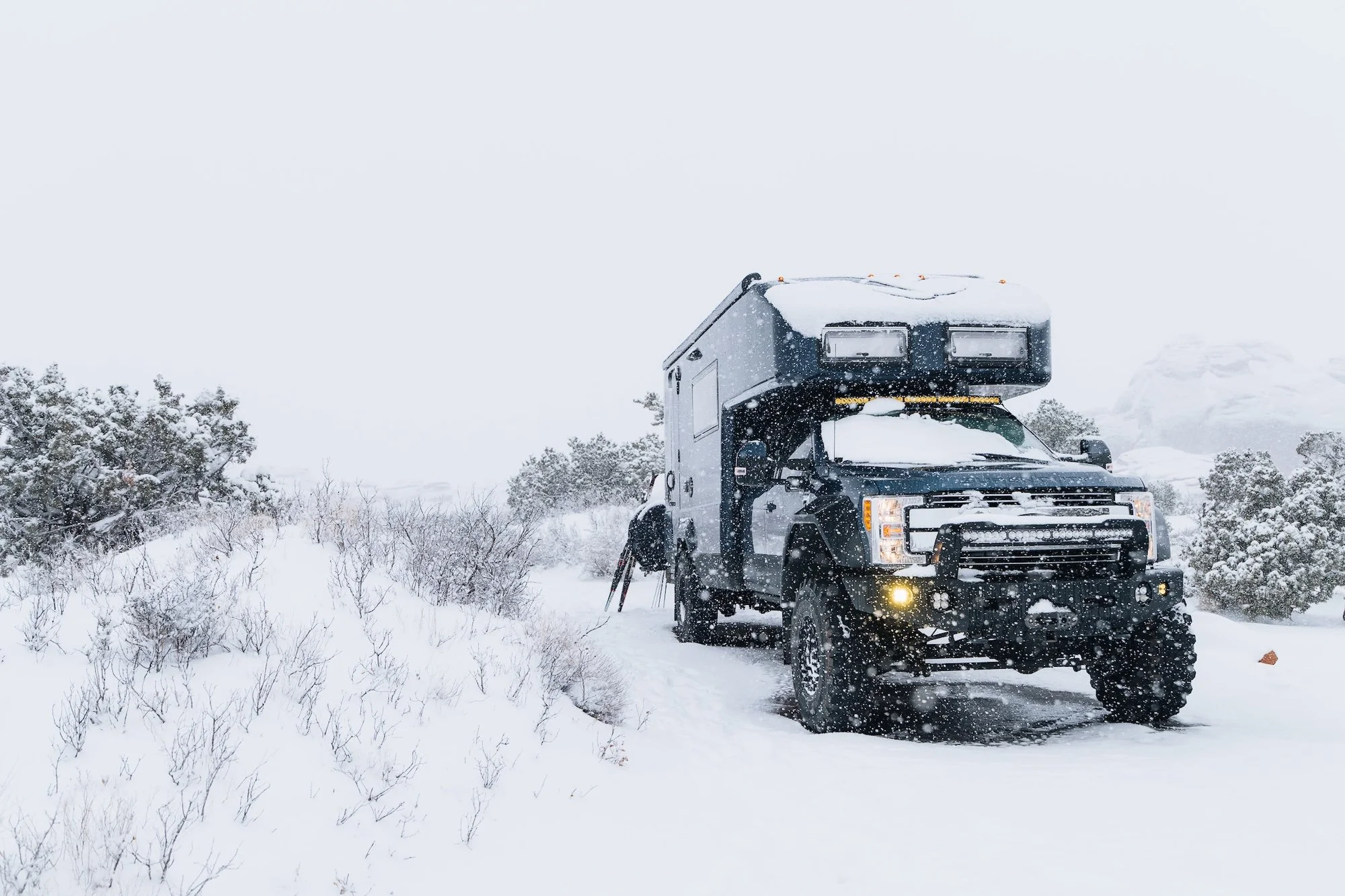 Skiing Arches National Park in a Snowstorm