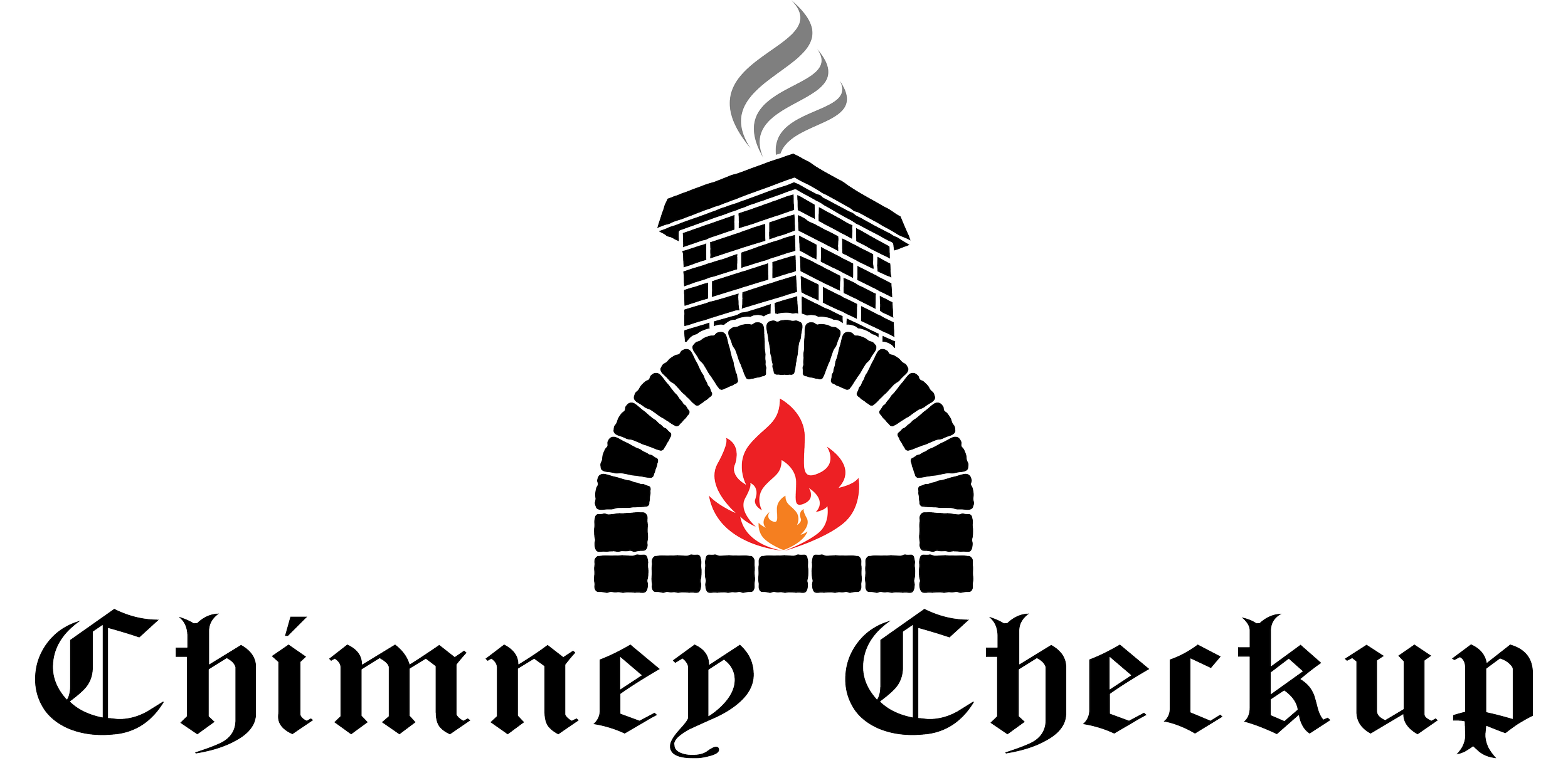 A logo featuring a stylized brick oven with a chimney emitting smoke, a flame inside, and the words 'Chimney Checkup' in gothic-style font below.